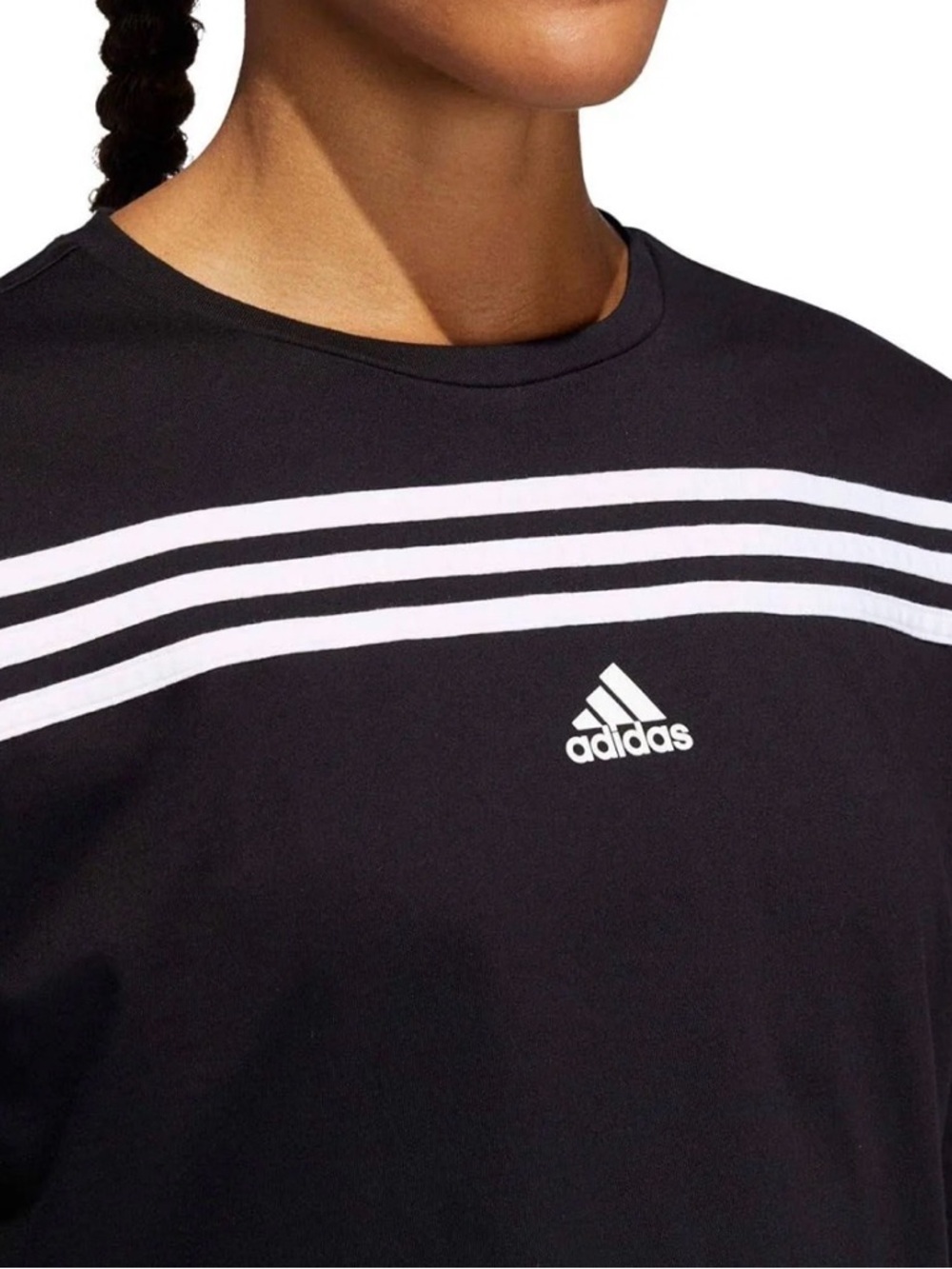 Adidas 3-Stripes Cropped T-Shirt Black White Logo Tee Women’s Small NWT